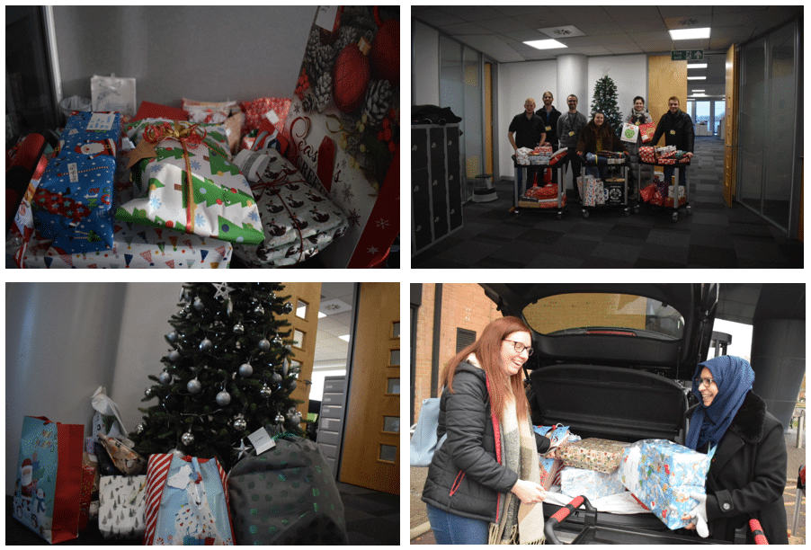 The gifts being collected from around the tree at Blake Morgan’s Oxford office.