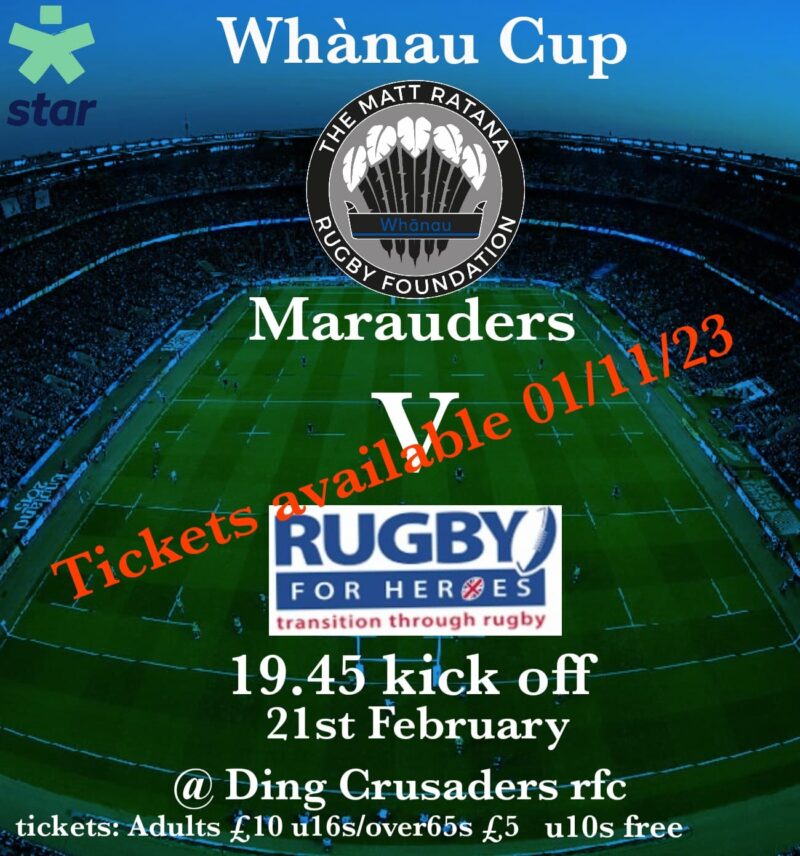 A flyer for the Matt Ratana Whanau Cup charity rugby match 2024.