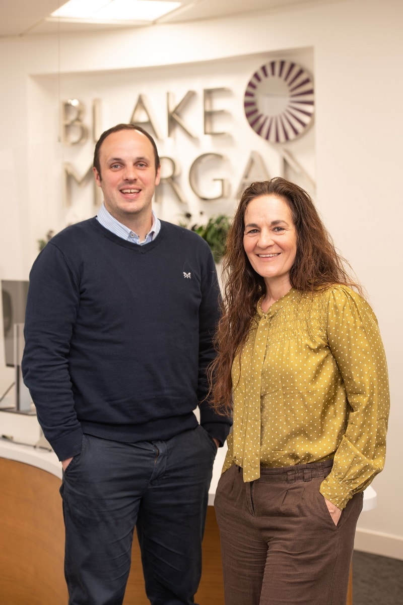 Tomos Lewis and Eve Piffaretti in the Blake Morgan Cardiff office.